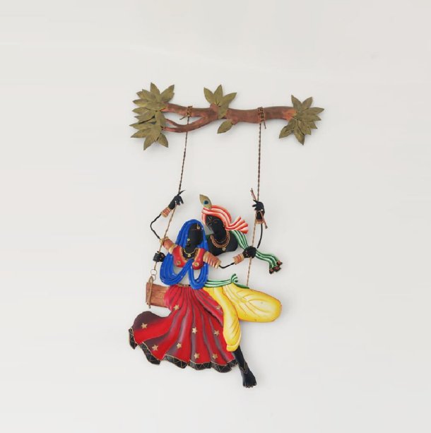 Radha Krishna on Swing Metal Wall Art – Two Variants of Divine Décor - Wall Art at Nestern