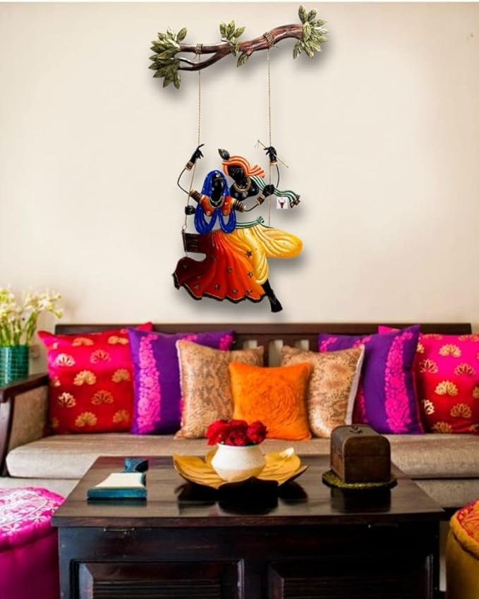 Radha Krishna on Swing Metal Wall Art – Two Variants of Divine Décor - Wall Art at Nestern