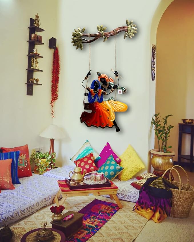 Radha Krishna on Swing Metal Wall Art – Two Variants of Divine Décor - Wall Art at Nestern