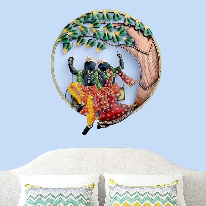 Radha Krishna Swing Wall Art with Backlight - Wall Art at Nestern