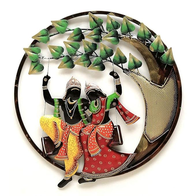 Radha Krishna Swing Wall Art with Backlight - Wall Art at Nestern