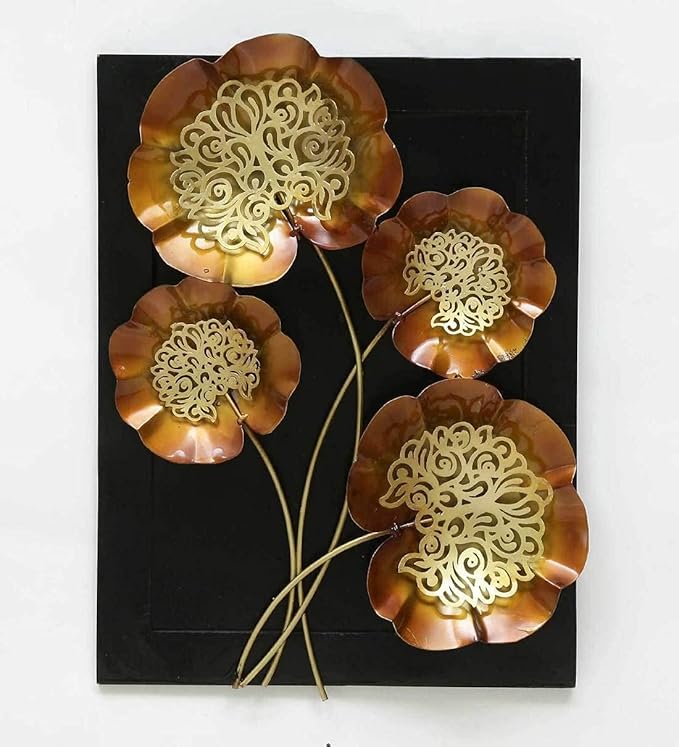 Radiant Golden Brown Floral Wall Art - Wall Art at Nestern