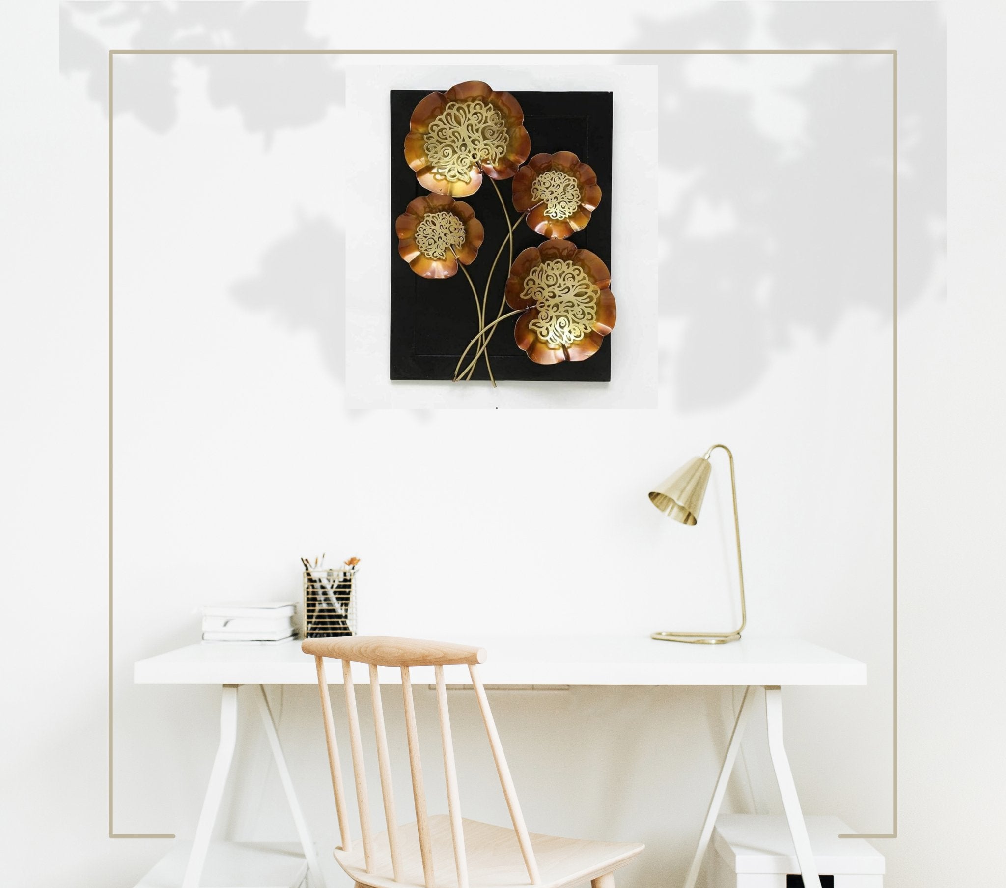 Radiant Golden Brown Floral Wall Art - Wall Art at Nestern