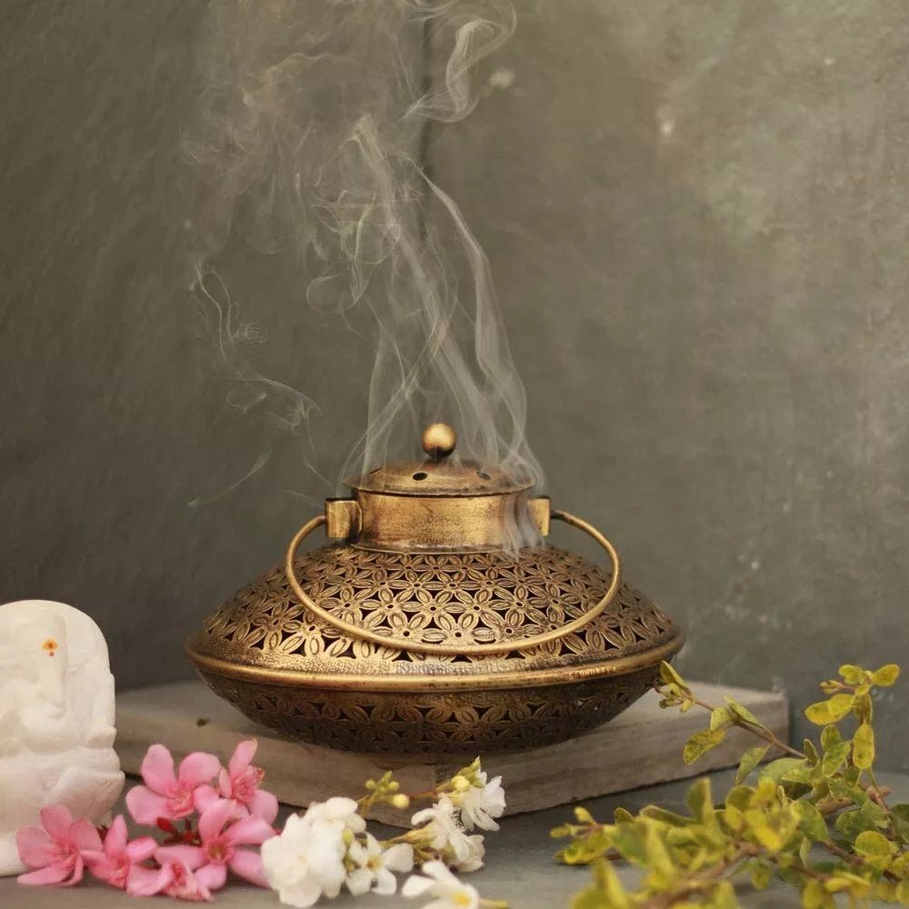 Serene Ritual: Handcrafted Brass Incense Burner - Table Decors at Nestern