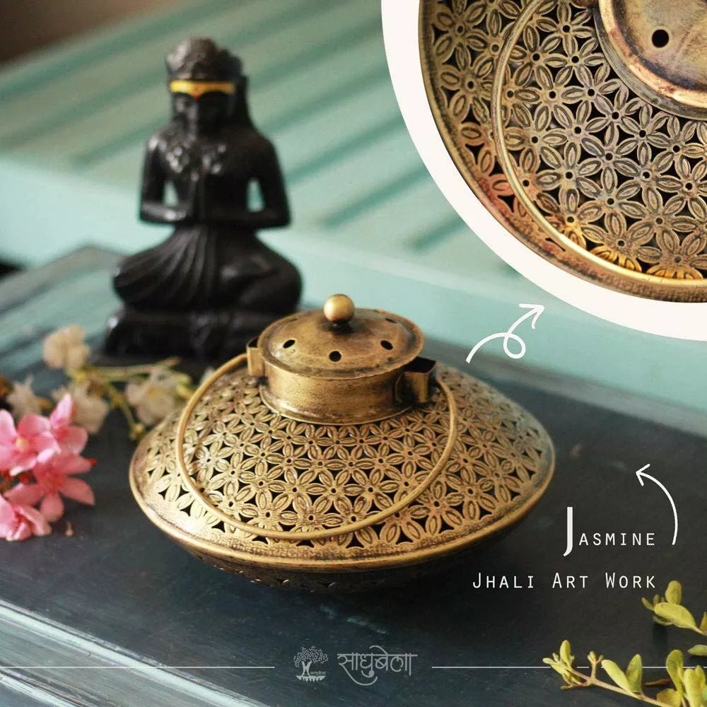 Serene Ritual: Handcrafted Brass Incense Burner - Table Decors at Nestern