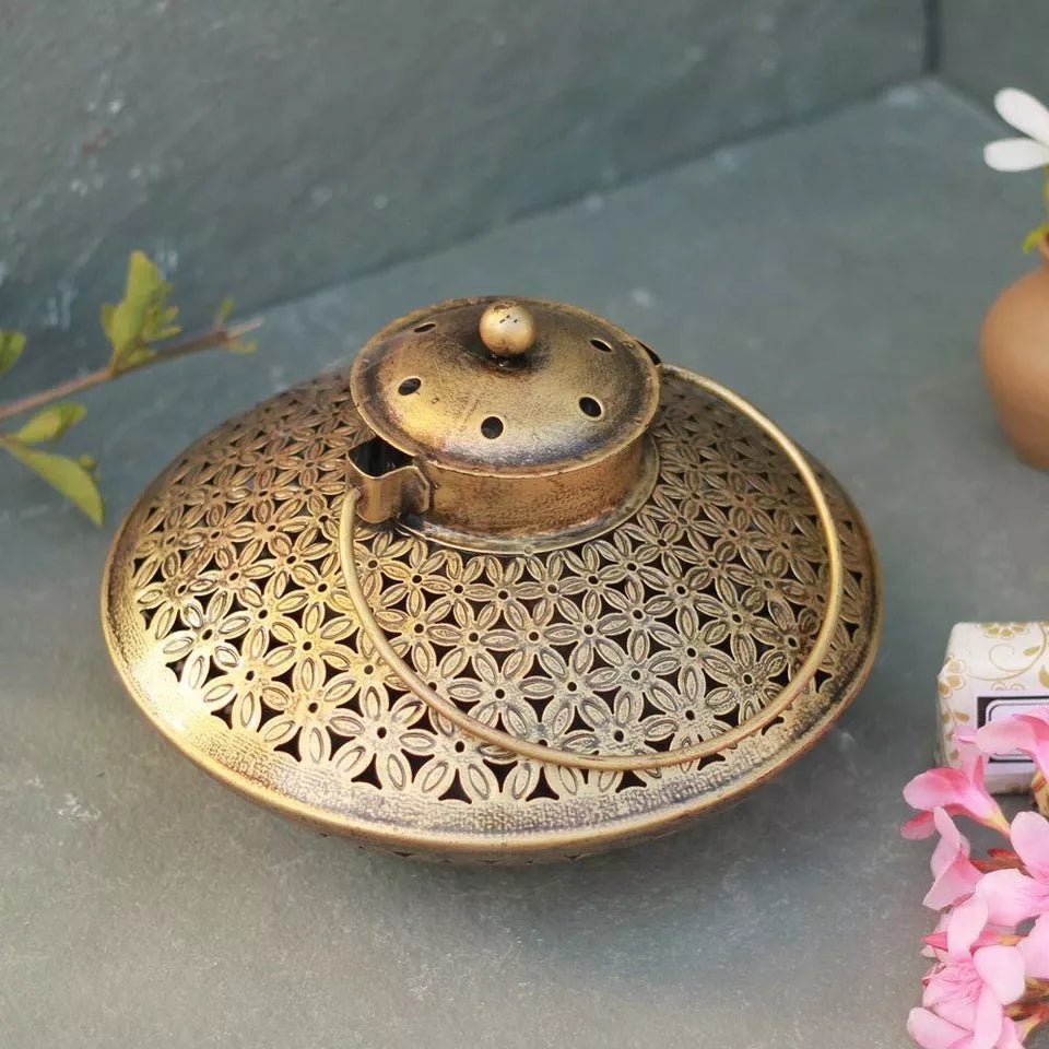 Serene Ritual: Handcrafted Brass Incense Burner - Table Decors at Nestern