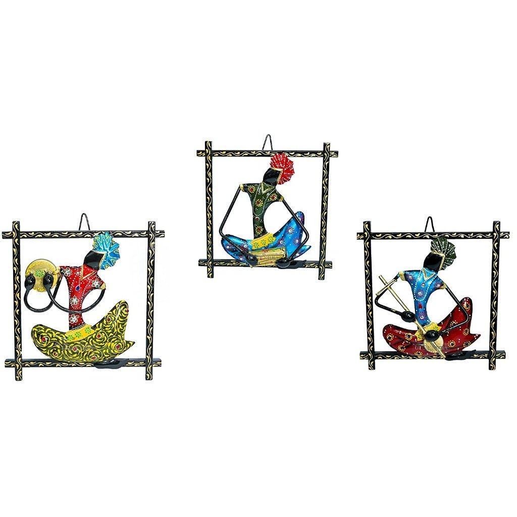 Set of 3 Tribal Musician Wall Hangings – Handcrafted Metal Art Décor - Wall Art at Nestern