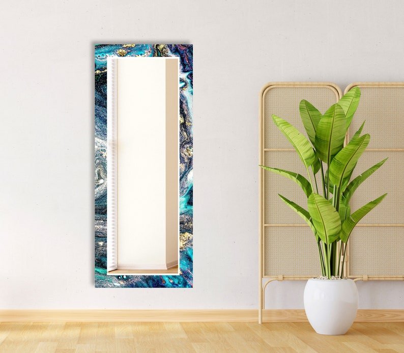 Sleek Blue Rectangular Mirror – Modern Elegance for Any Space - at Nestern