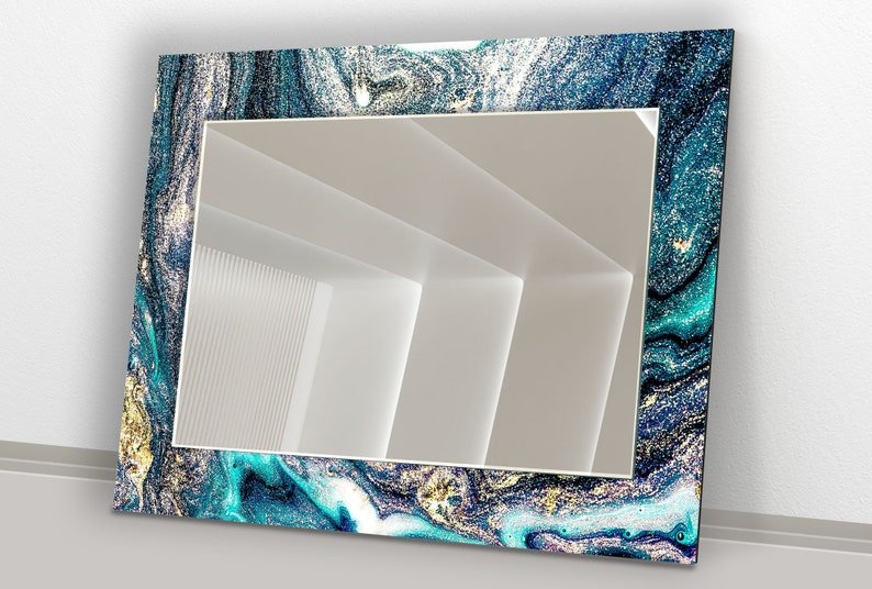 Sleek Blue Rectangular Mirror – Modern Elegance for Any Space - at Nestern