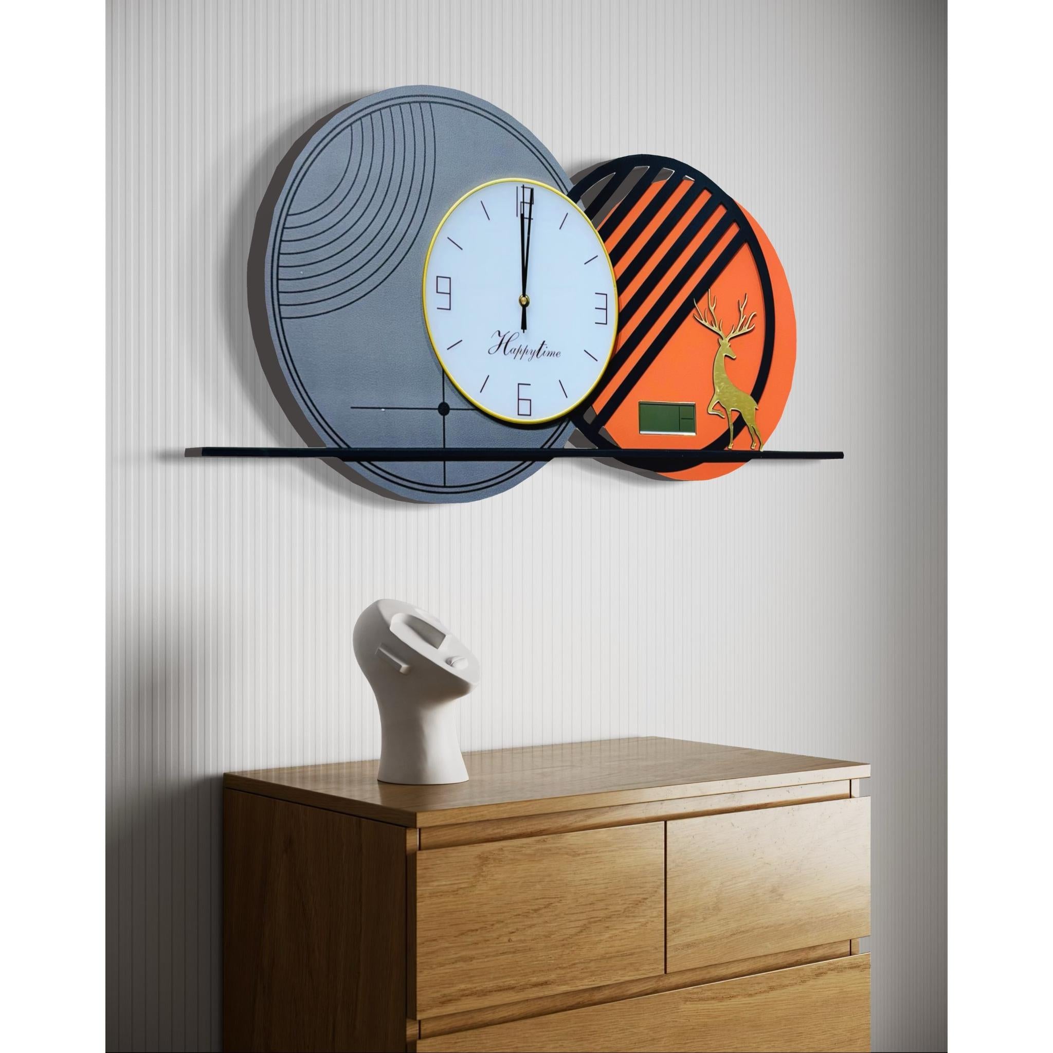 Artistic Wall Clock with Deer Motif – Stylish Dual-Tone Decorative Timepiece