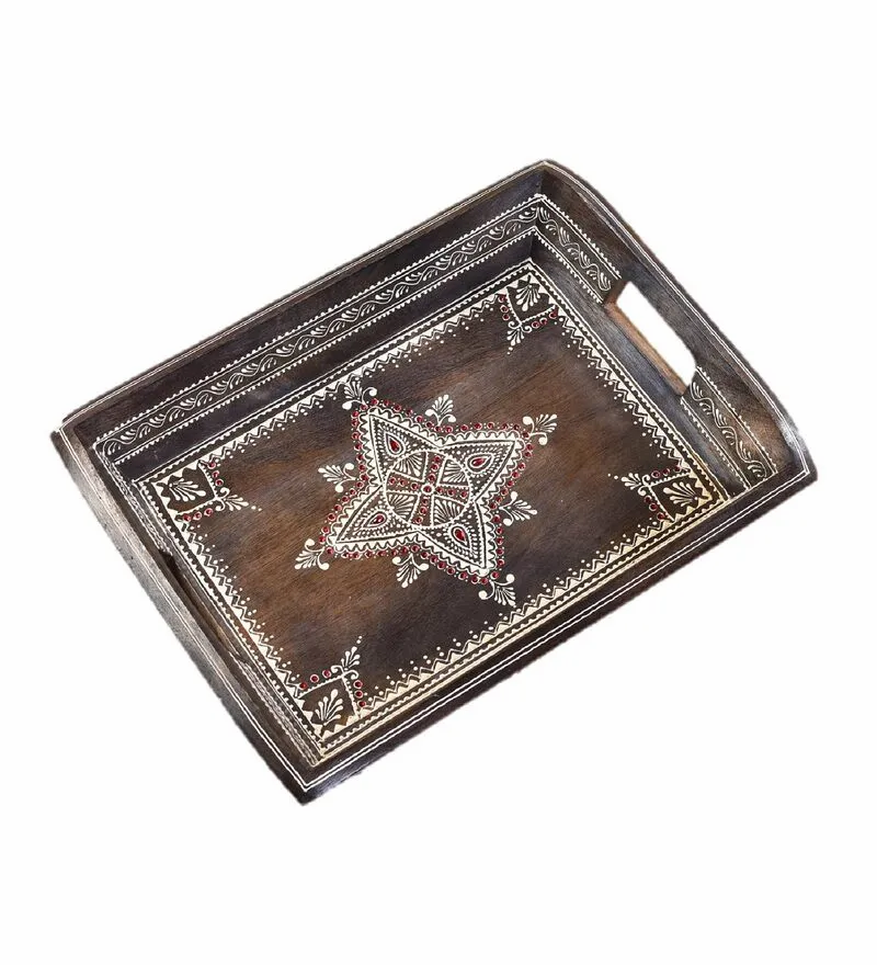 Stone Embellishments Wooden Serving Tray