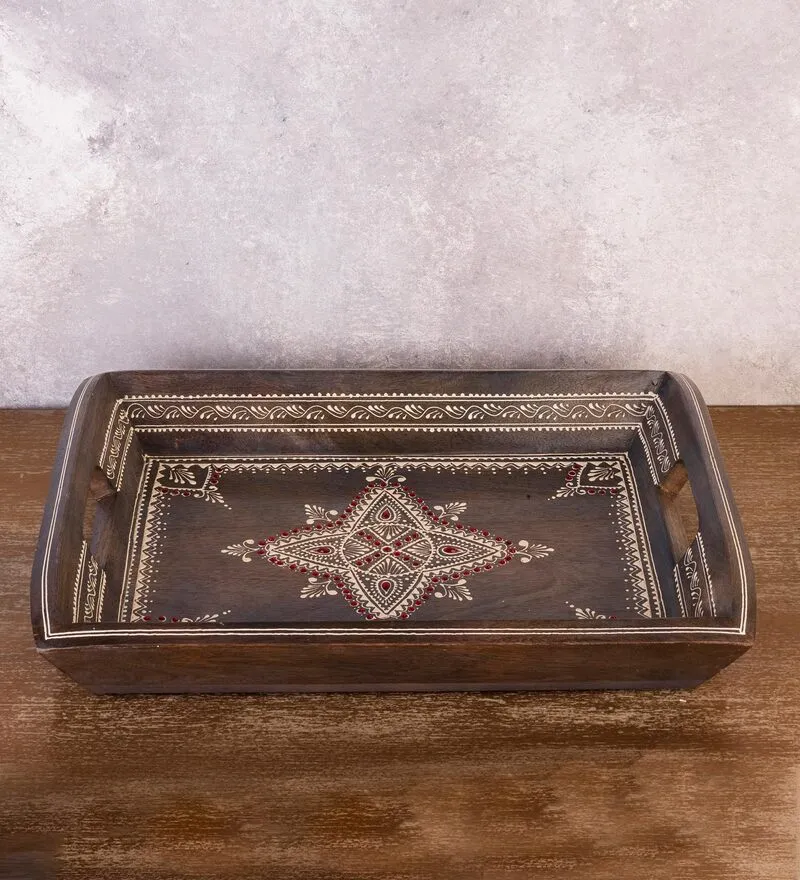 Stone Embellishments Wooden Serving Tray