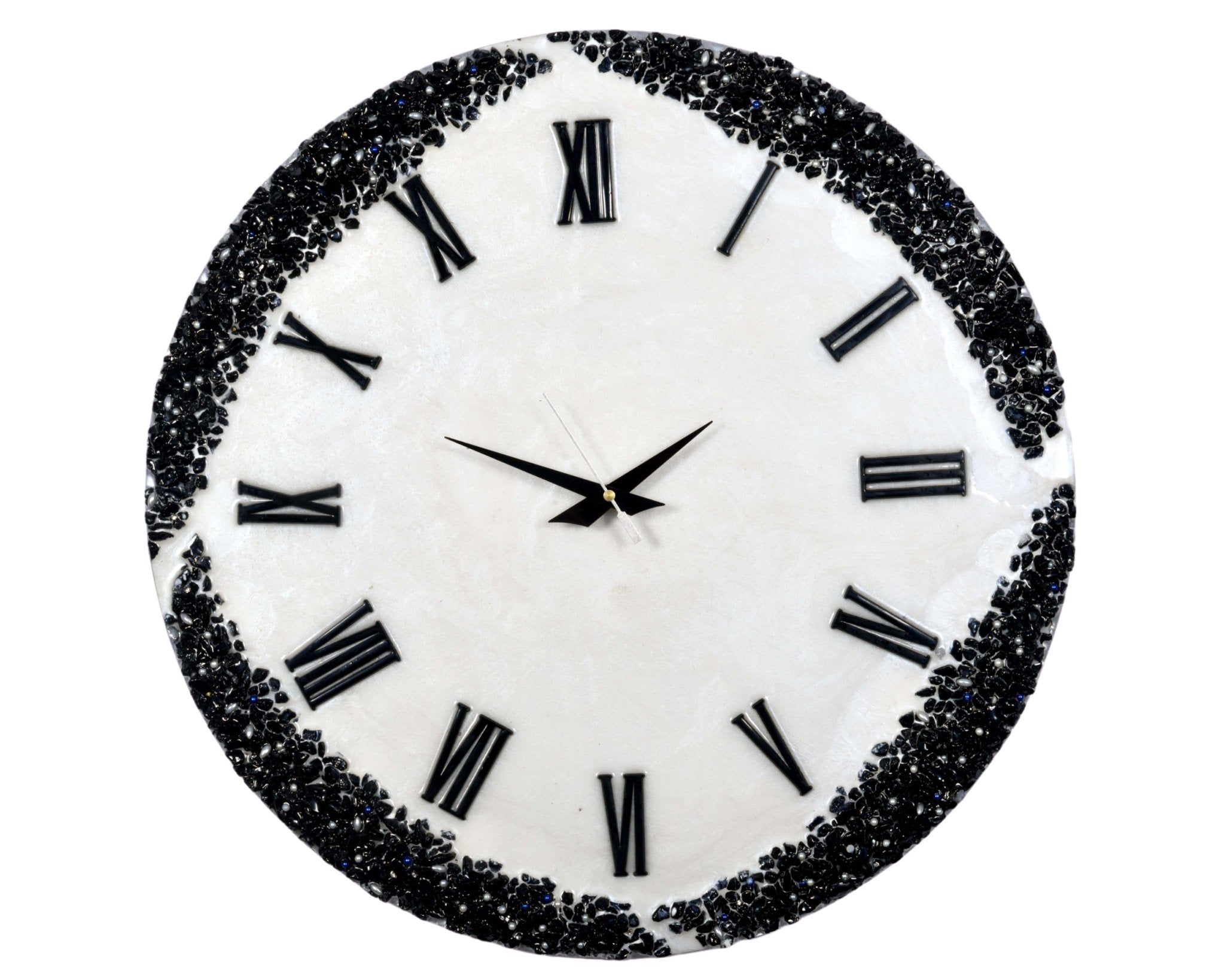 Stylish Wall Clock Sculpture – Durable Black Stones on White Background - Wall Clock at Nestern