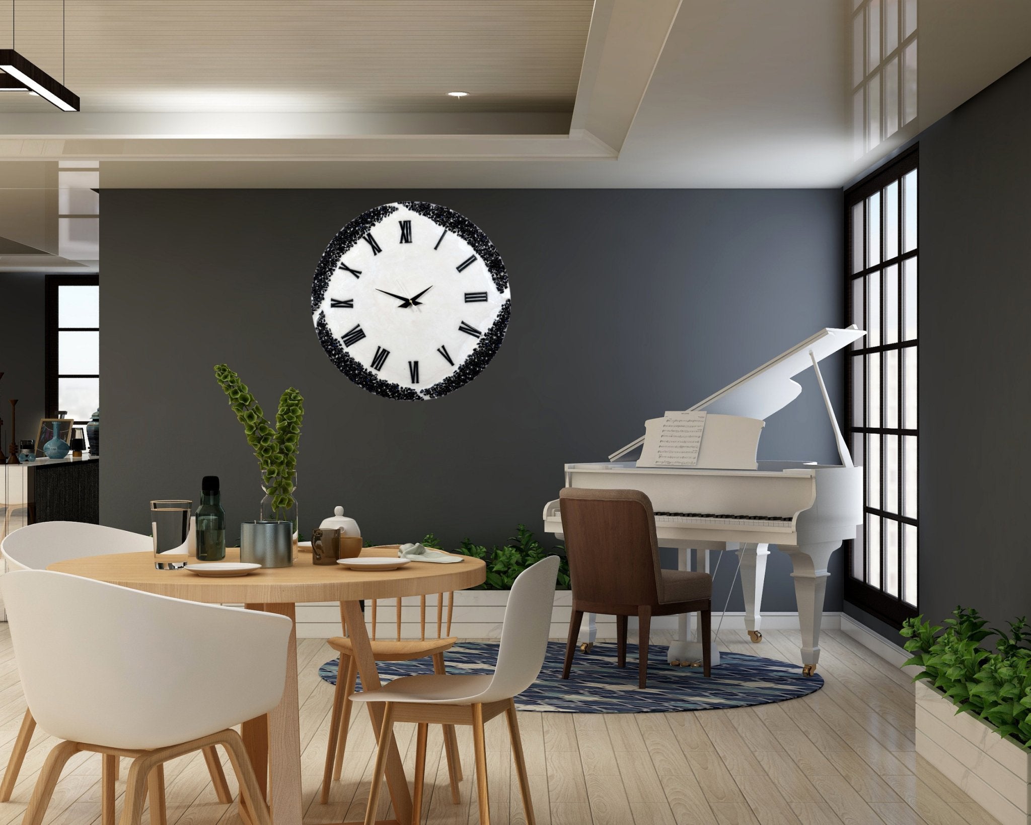 Stylish Wall Clock Sculpture – Durable Black Stones on White Background - Wall Clock at Nestern