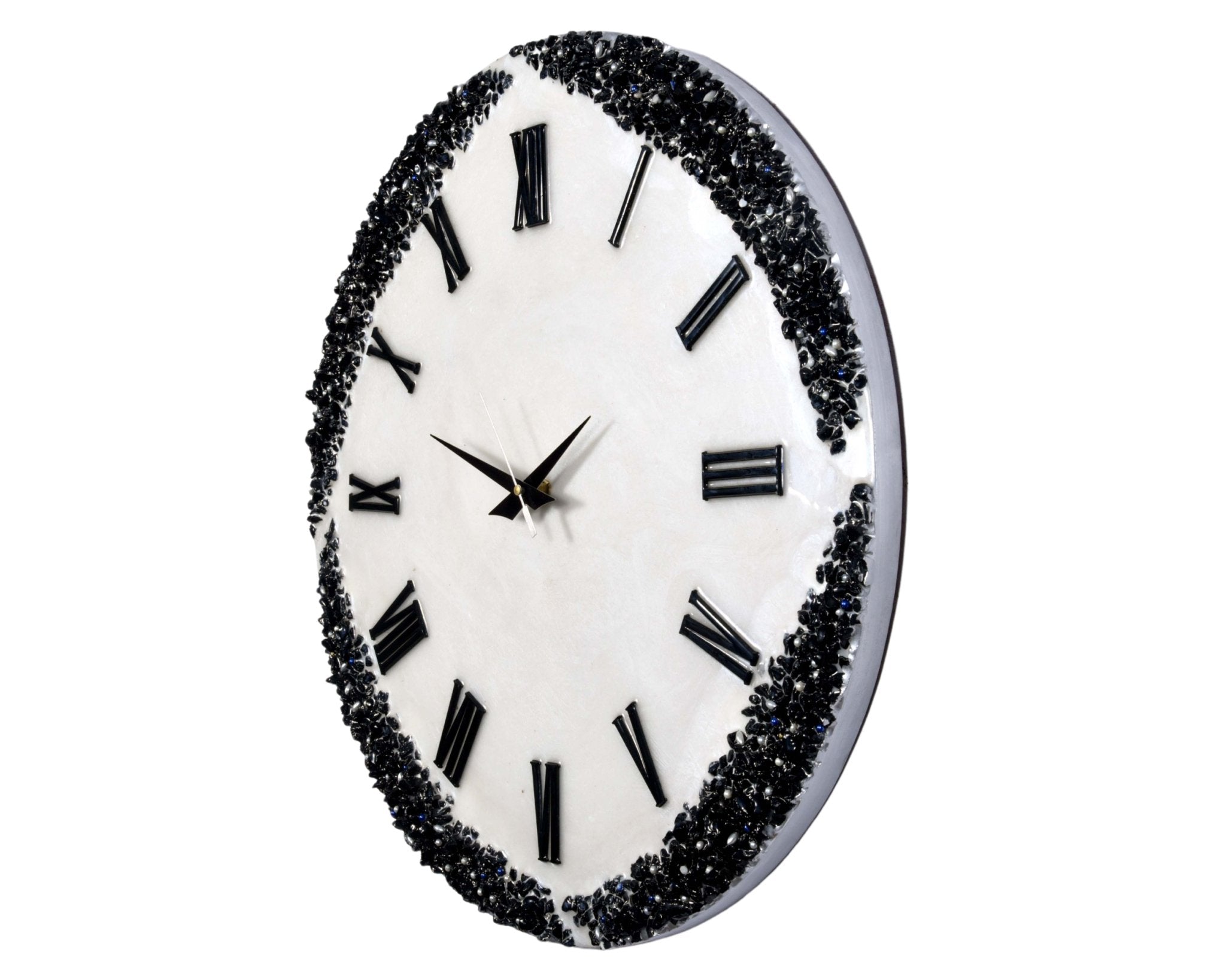 Stylish Wall Clock Sculpture – Durable Black Stones on White Background - Wall Clock at Nestern