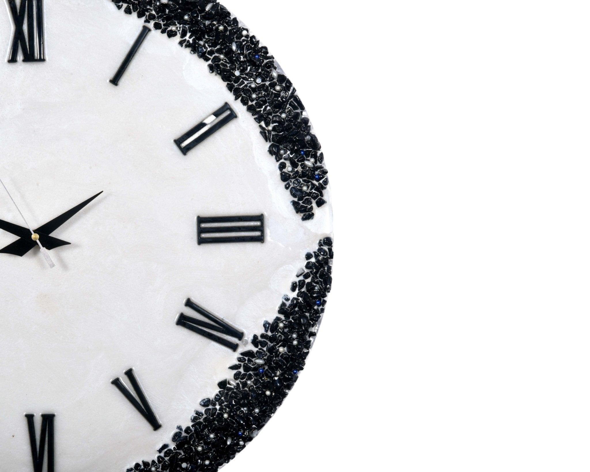 Stylish Wall Clock Sculpture – Durable Black Stones on White Background - Wall Clock at Nestern