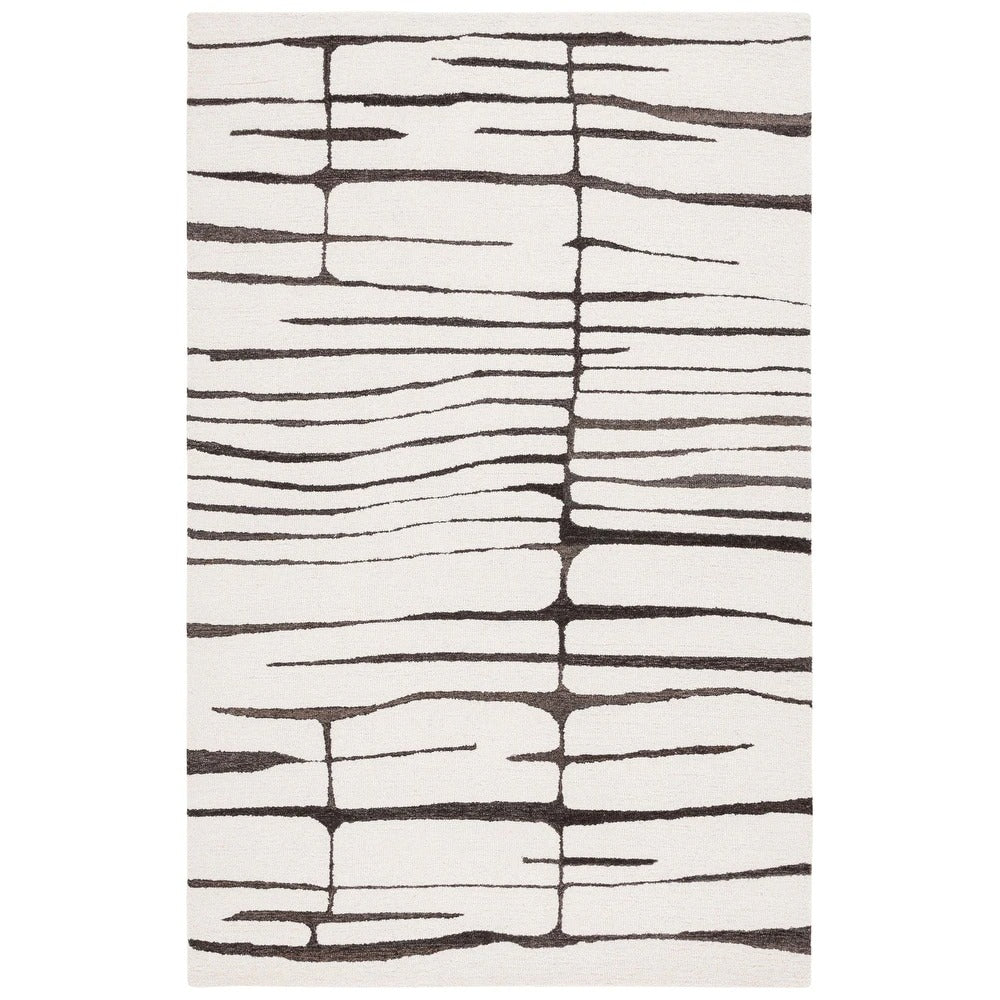 Switzerland Wool Collections Hand - Tufted Abstract Wool Area Rug - Mid - Century Modern Design for Living Room and Bedroom, Ivory & Black - Rugs at Nestern