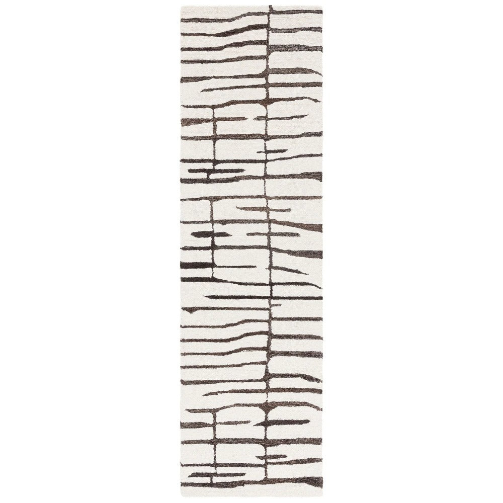 Switzerland Wool Collections Hand - Tufted Abstract Wool Area Rug - Mid - Century Modern Design for Living Room and Bedroom, Ivory & Black - Rugs at Nestern