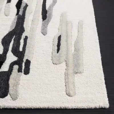 Switzerland Wool Collections Modern Abstract Area Rug, Ivory & Black, Handmade Mid - Century Wool Rug, Perfect for Living Room, Bedroom, High Traffic Areas - Rugs at Nestern