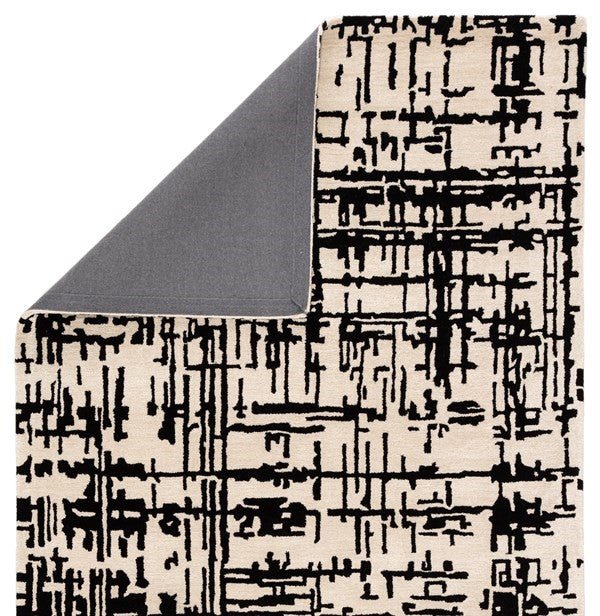 Switzerland Wool Collections Modern Abstract Beige and Black Area Rug - Custom Sizes Available - Rugs at Nestern