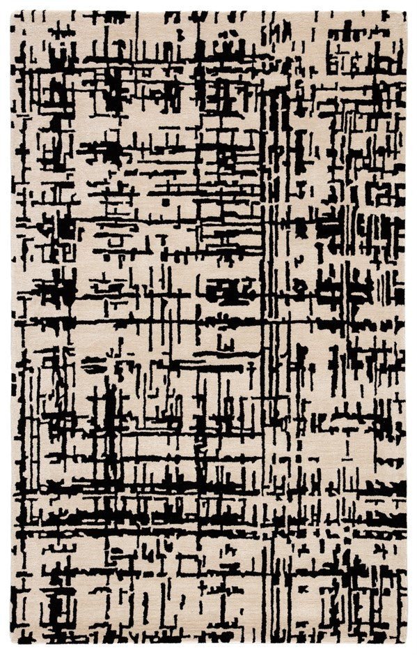 Switzerland Wool Collections Modern Abstract Beige and Black Area Rug - Custom Sizes Available - Rugs at Nestern