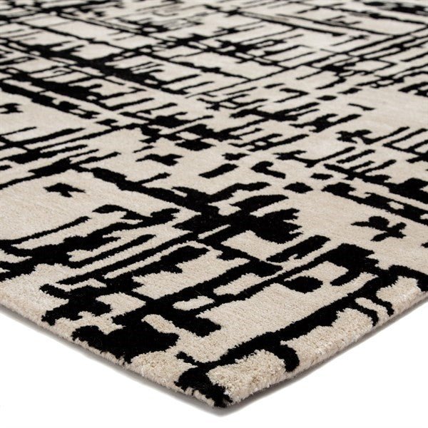 Switzerland Wool Collections Modern Abstract Beige and Black Area Rug - Custom Sizes Available - Rugs at Nestern