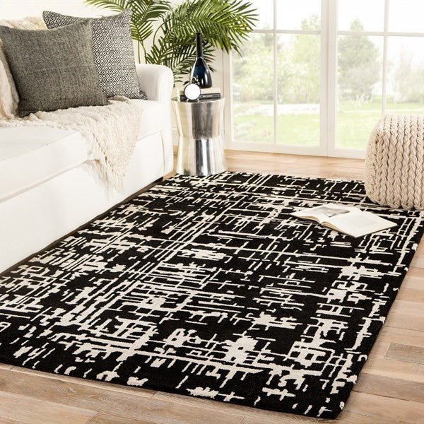 Switzerland Wool Collections Modern Black and White Abstract Area Rug - Custom Sizes Available - Rugs at Nestern