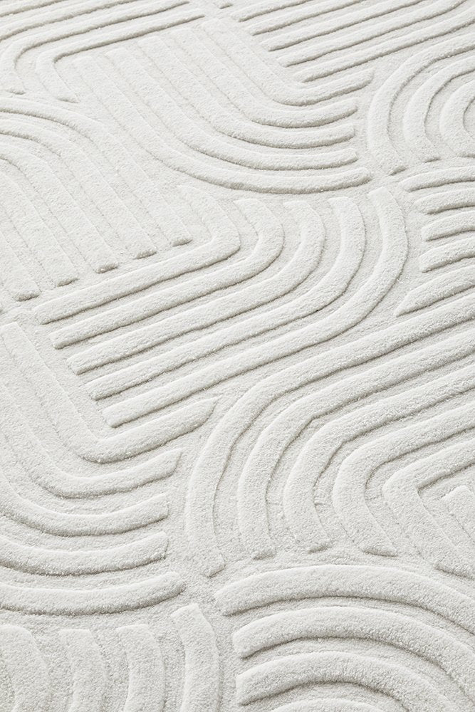 Switzerland Wool Collections Modern Geometric Embossed Area Rug - Available in White and Gray, Custom Sizes - Rugs at Nestern