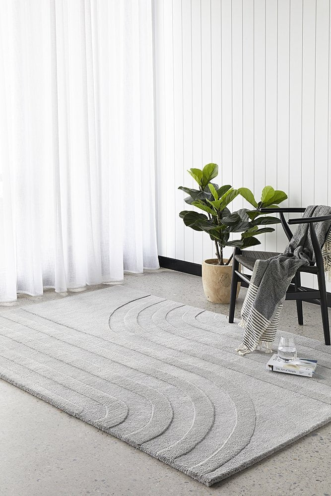 Switzerland Wool Collections Modern Geometric Embossed Area Rug - Available in White and Gray, Custom Sizes - Rugs at Nestern