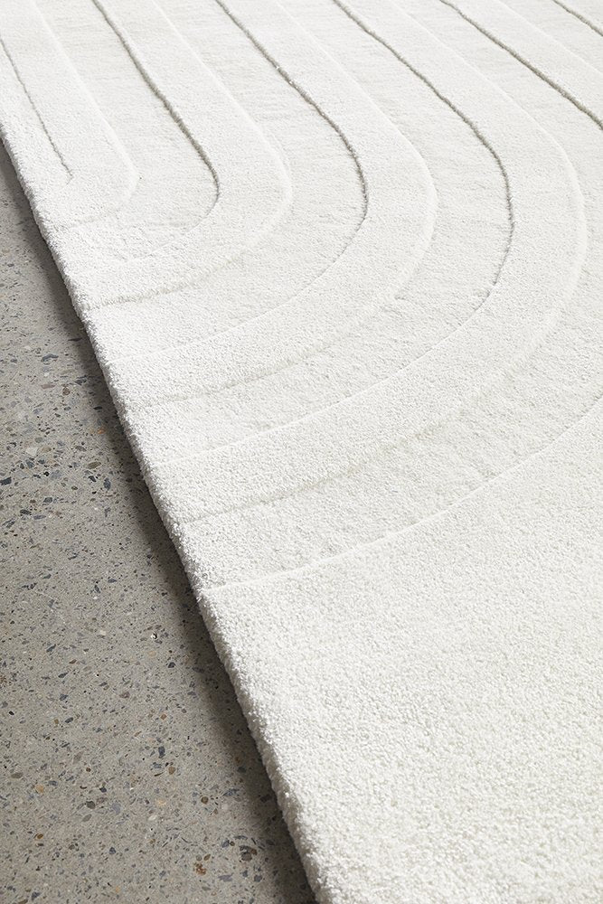 Switzerland Wool Collections Modern Geometric Embossed Area Rug - Available in White and Gray, Custom Sizes - Rugs at Nestern