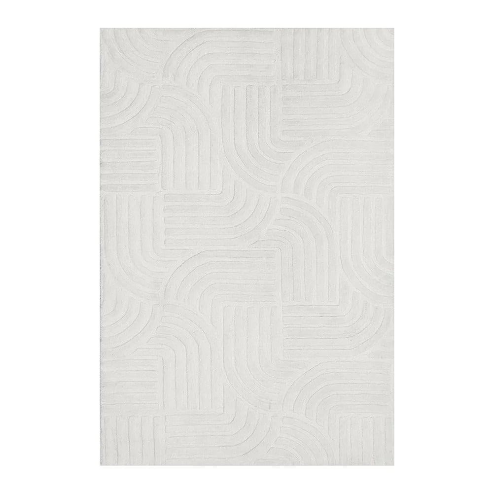 Switzerland Wool Collections Modern Geometric Embossed Area Rug - Available in White and Gray, Custom Sizes - Rugs at Nestern