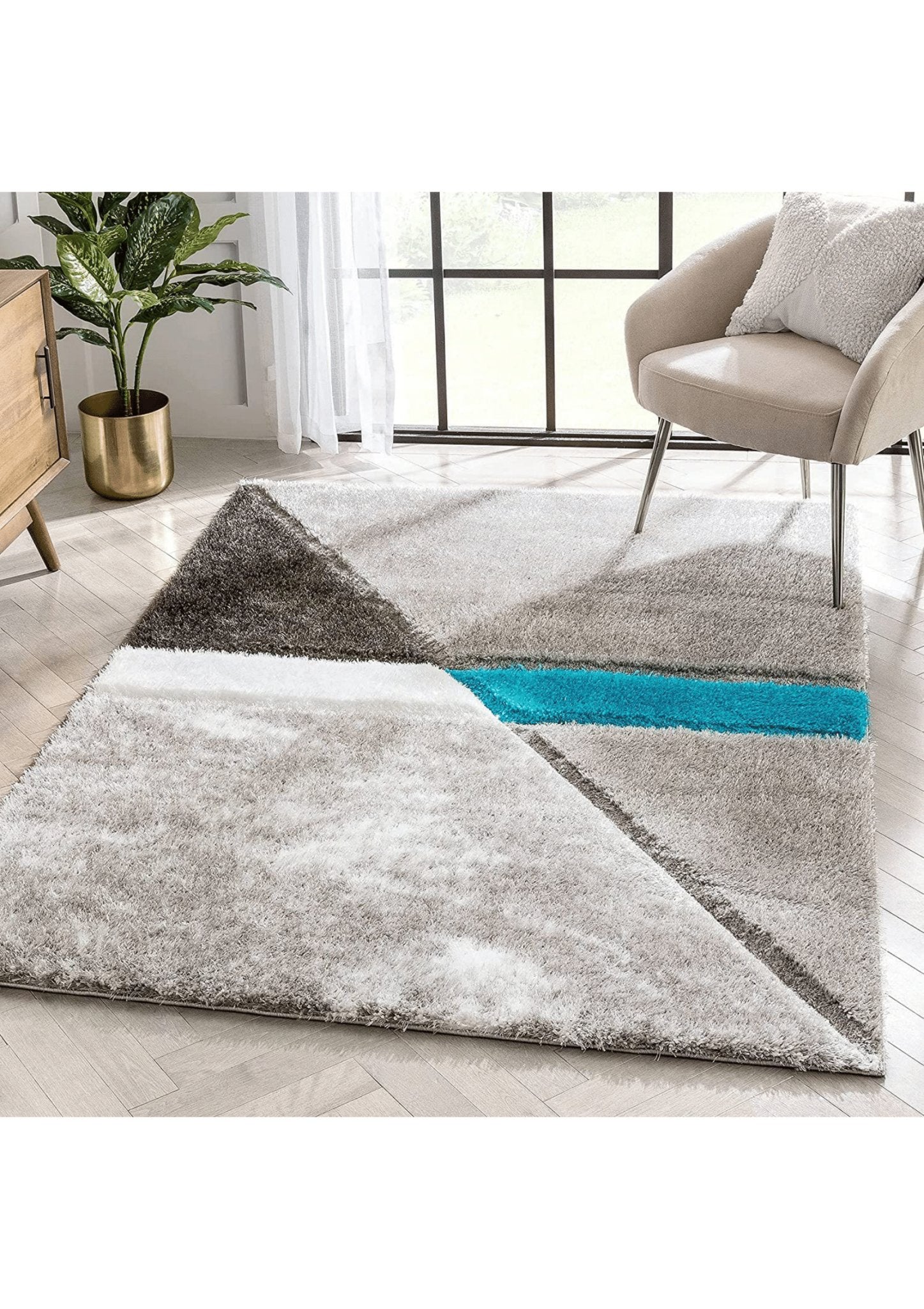 Teal Accent Geometric Area Rug - Rugs at Nestern