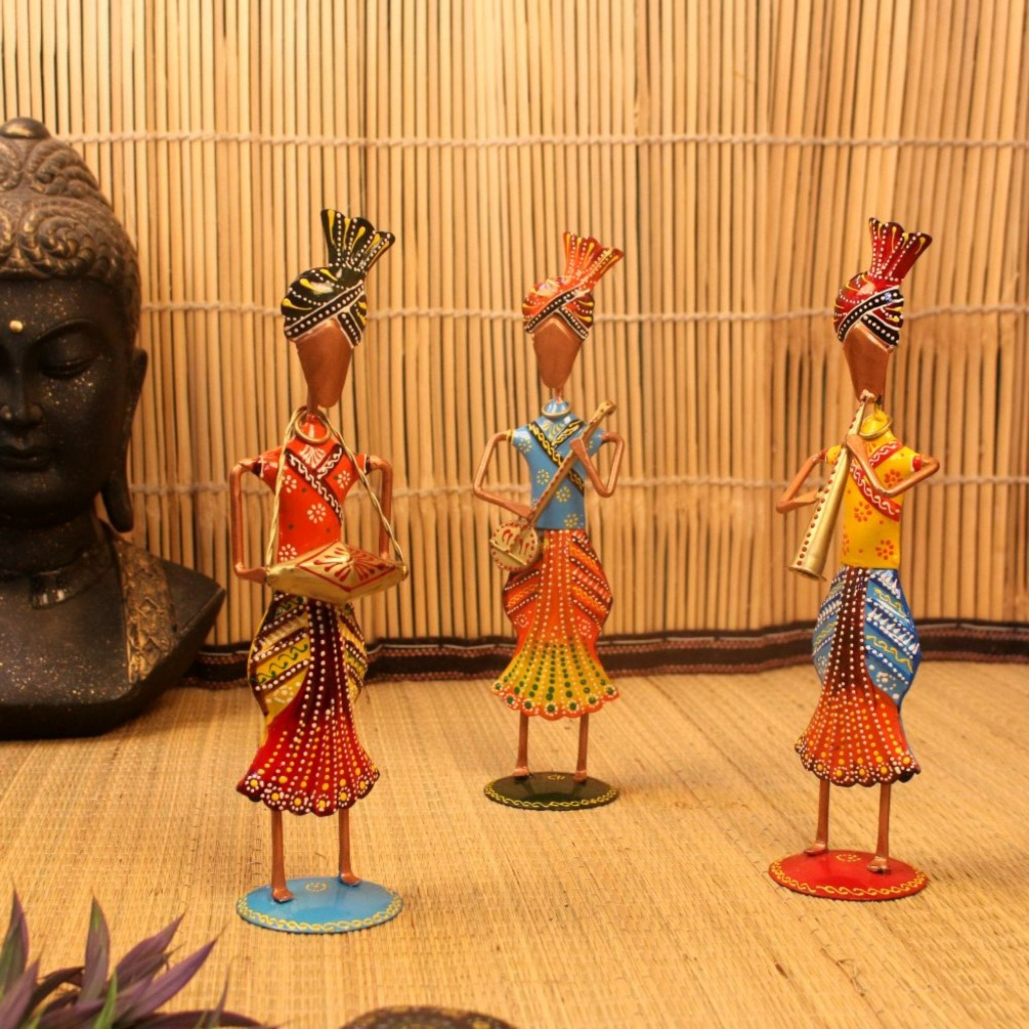 Tribal Melody: Handcrafted Figurine Trio - Table Decors at Nestern