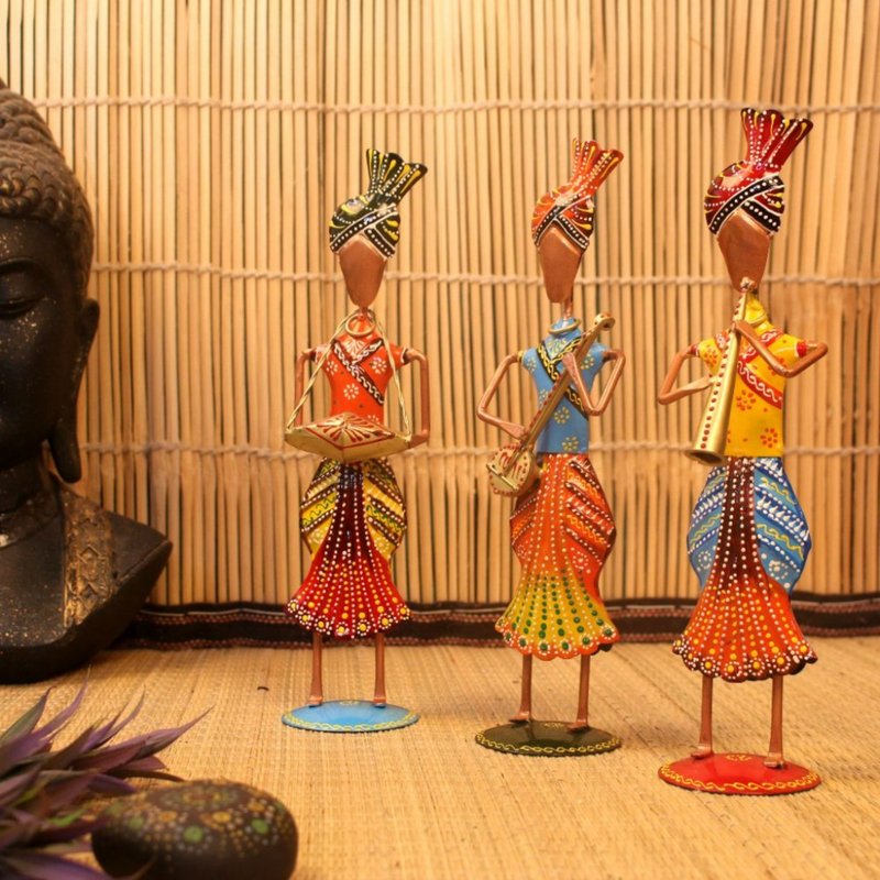 Tribal Melody: Handcrafted Figurine Trio - Table Decors at Nestern