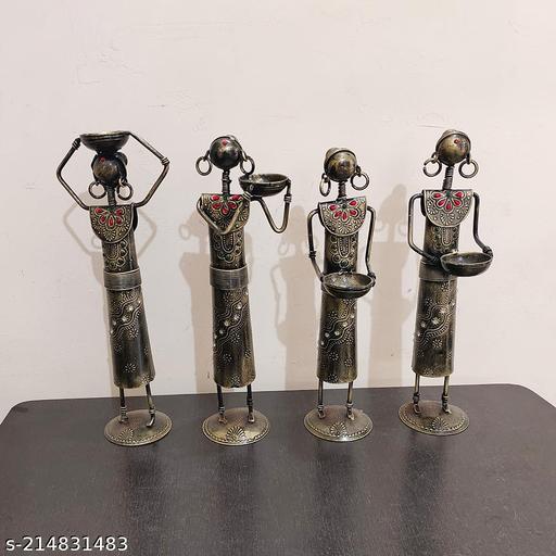 Tribal Art Metal Tea Light Candle Holders (Set of 4)