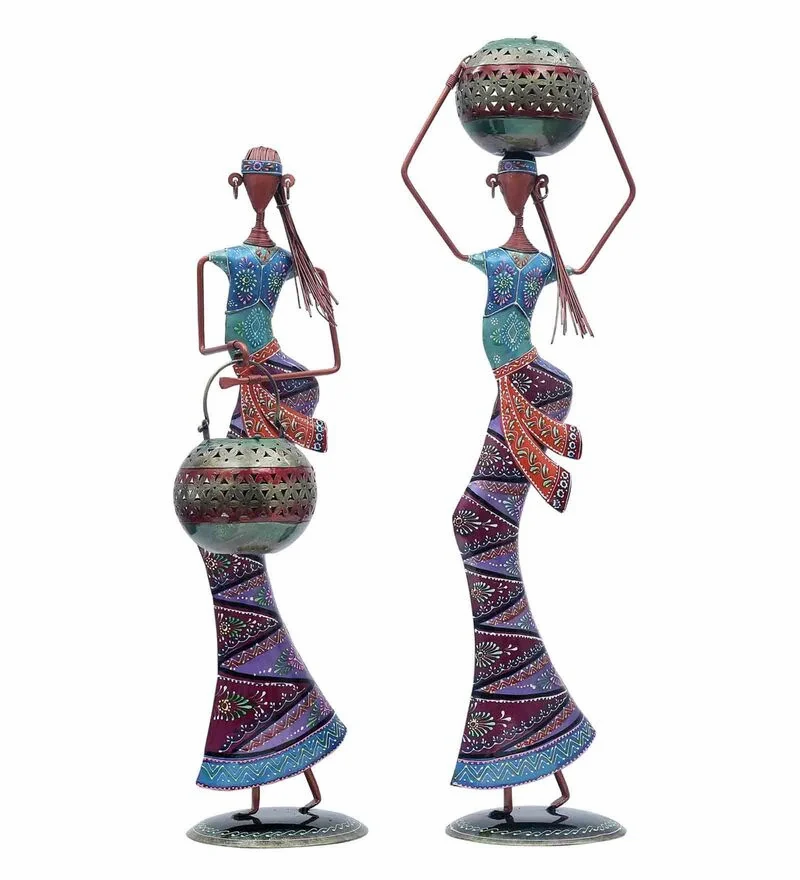 Tribal Village Water Pot Lady Figurines