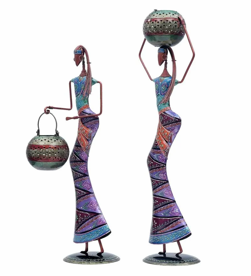 Tribal Village Water Pot Lady Figurines