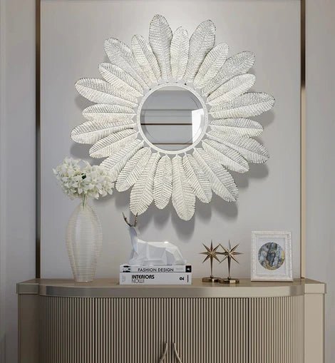 White Leaf Frame Round Mirror – Botanical - Inspired Wall Décor - Wall Mirror at Nestern