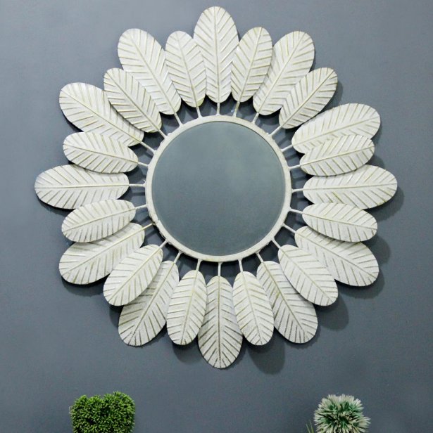 White Leaf Frame Round Mirror – Botanical - Inspired Wall Décor - Wall Mirror at Nestern