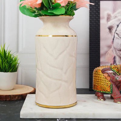 White Porcelain Vase With A Golden Ring Accent - Home Decor at Nestern